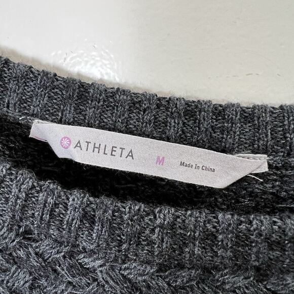 Athleta Womens Wool Basket Weave Sweater Size M Gray Minimalist Capsule Wardrobe - Picture 6 of 7